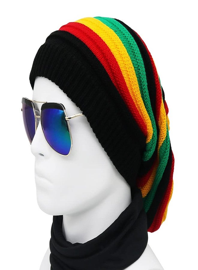 Bandelt Unisex Jamaica Reggae Cap Rasta Slinky Beanie Multi-Colour Striped Slouchy Baggie Beanie Skullies Gorro Rasta Hat - Image 2